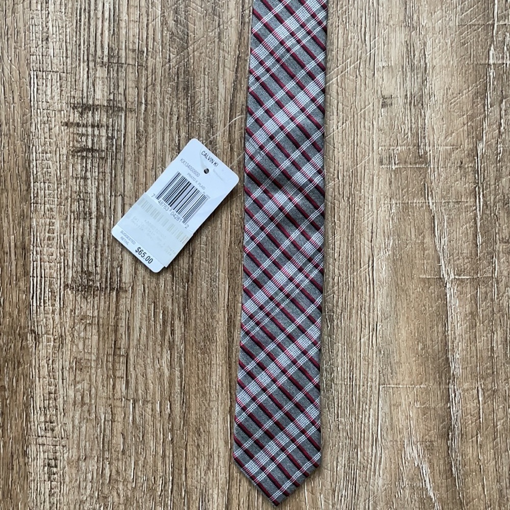 COPY - Calvin Klein Mens Skinny Plaid Neck Tie, Gray/Red